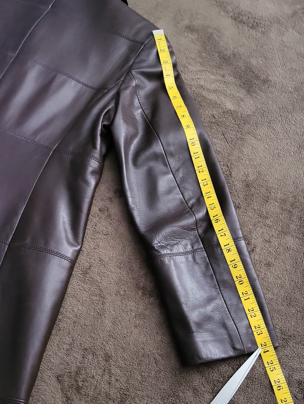 Vintage Danier Mid-length Leather Jacket Trench Coat w Pockets Sz S Dark Brown - Picture 15 of 16